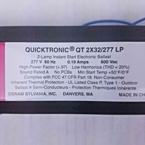 Sylvania Quicktronic QT 2X32/277 LP 2 Lamp Instant Start Electric Ballast